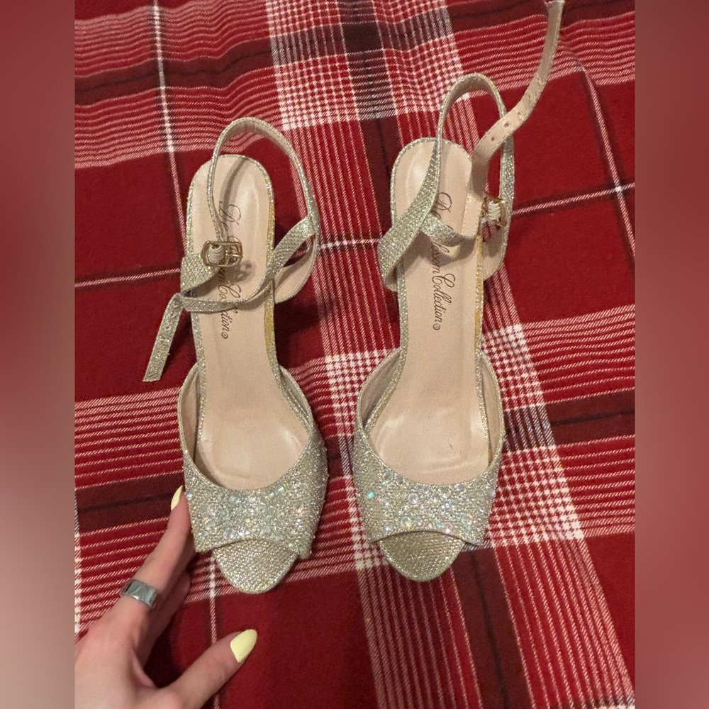 Sparkling Gold Slingback Peep-Toe Heels